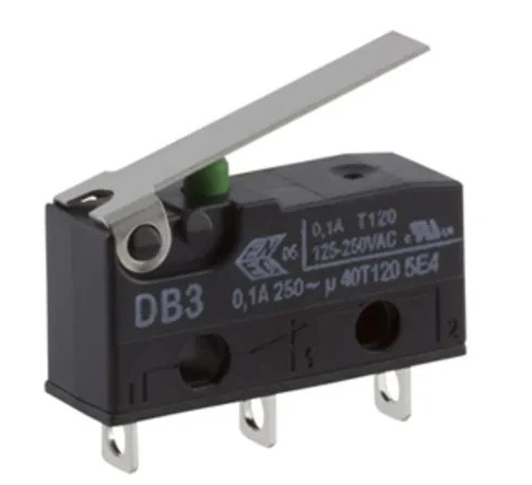 DB3C-A1LB _ ZF Short Lever Micro Switch, Solder Terminal, 100 mA @ 30 V dc, SPDT _ RS