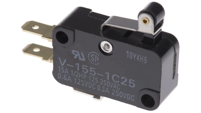 V-155-1C25 _ Omron Short Roller Lever Micro Switch, Tab Terminal, 15 A @ 250 V ac, SPDT, IP40 _ RS