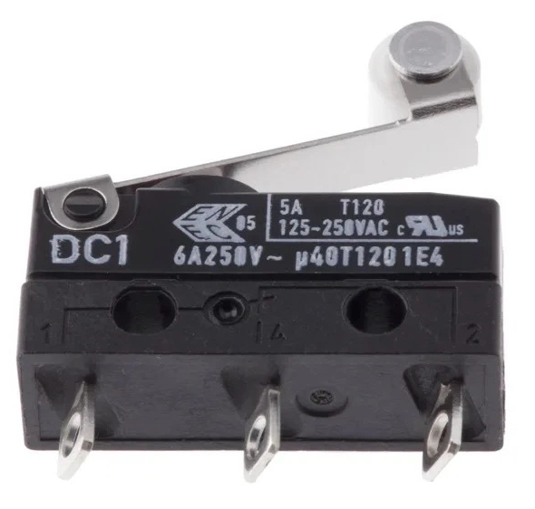 DC1C-A1RB _ ZF Short Roller Lever Micro Switch, Solder Terminal, 6 A @ 250 V ac, SPDT, IP6K7 _ RS