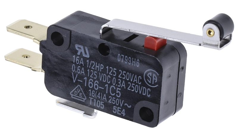 V-166-1C5 _ Omron Long Roller Lever Micro Switch, Tab Terminal, 16 A @ 250 V ac, SP-CO, IP40 _ RS